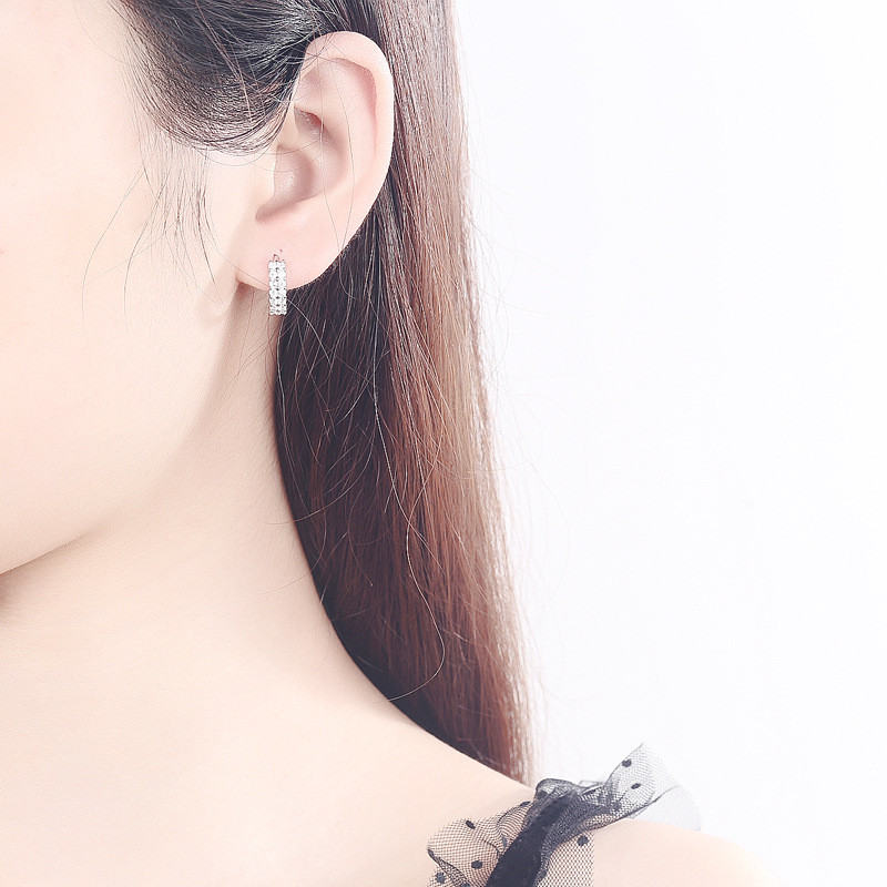 Bông tai bạc URMYLADY 925 thời trang Trang sức chất lượng cao Đôi hàng pha lê Zircon Stud
