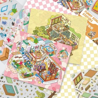 Enwei 3 Cái [Happy Family Series] Siêu Lớn 3D Thẩm Mỹ Deco Dán Nhãn Dán PET Giấy Thêu Sò Chất Liệu Sổ Lưu Niệm Bộ
