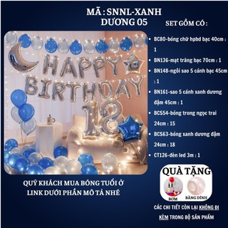 Set trang trí sinh nhật người lớn kiểu hàng quốc màu trắng đen SNNL-XANH DƯƠNG 05, Bóng bay trang trí sinh nhật cho bé