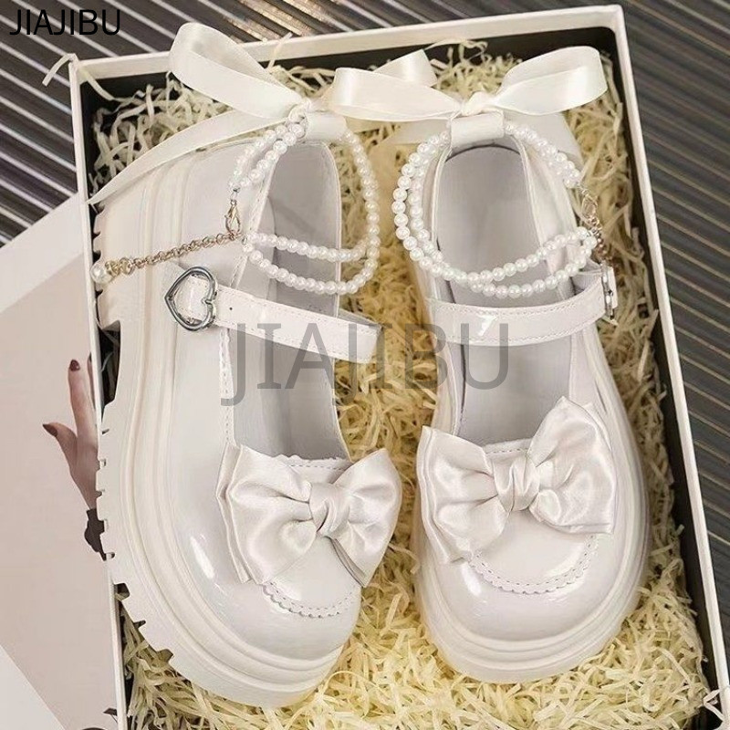 Size 35-45 Giày Da Nơ Đen Mũi Tròn Chống Trượt Phong Cách Anh Quốc 44 Giày Nữ Cỡ Lớn 43 Korean Fashion Beige Cosplay Beaded Platform Mary Jane Shoes 42 Giày Đi Học Gót Dày Màu Đen Japanese JK Uniform Lolita Doll Shoes Giày Công Chúa Cổ Điển Pháp Giày Nhảy