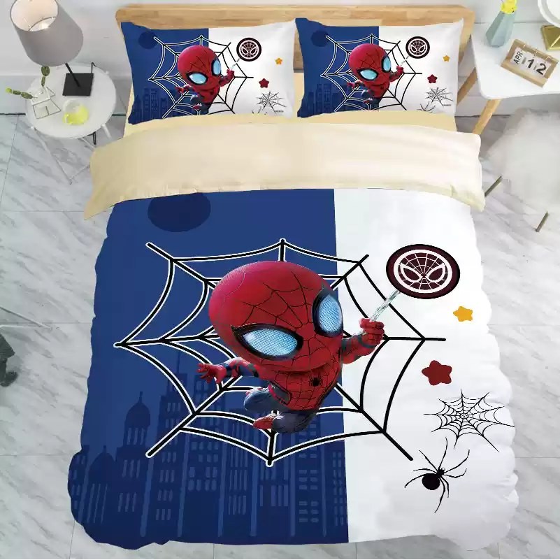 PS1 Marvel Spider-Man 3IN1 Ga trải giường Vỏ chăn gối Bộ chăn ga gối Phòng ngủ gia đình Bộ đồ Anime có thể giặt được SP1