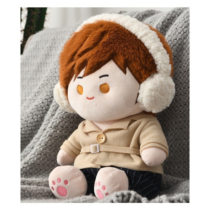Búp bê gấu bông nam đeo tai nghe nhồi bông búp bê nam nữ tóc dài nhiều màu sắc trang phục có thể tháo rời