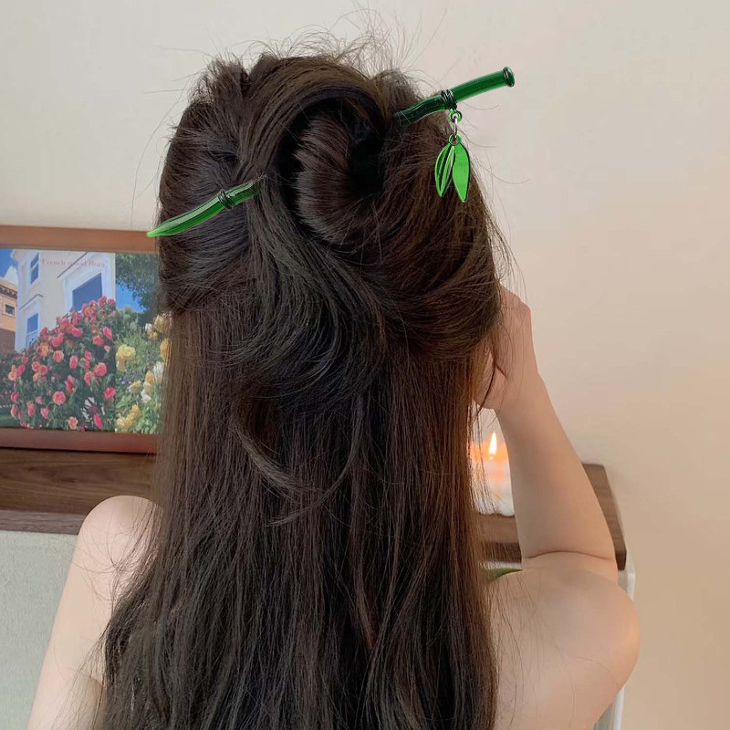 [3-5 ngày để đến] Que Tóc Phần Tre Xanh Phong Cách Cổ xưa - Nữ Cô Gái Bun Trang Trí - Kẹp Tóc Đũa - Thanh Lịch, Phong Cách Retro Trung Quốc, Thời Trang - Phụ Kiện Tóc