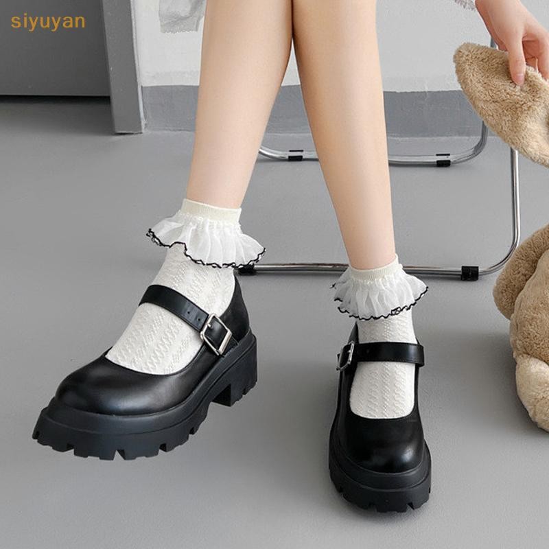 Siyuyan Milky Trắng Nơ Ren Tất Nữ Dễ Thương Gothic Nhật Bản Jk Ren Tất Gothic Hút Mồ Hôi Giữa Ống Tất VN