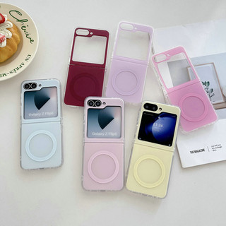 Ốp điện thoại gấp cho Samsung Galaxy Z Flip6 Flip5 Flip4 Flip3 Dây bóng ném từ tính màu trơn hai lớp IMD cứng tpu Vỏ điện thoại