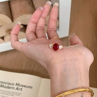 Châu Âu Mỹ ins Phong Cách Mới Ruby Pigeon Trứng Mở Nhẫn Nữ