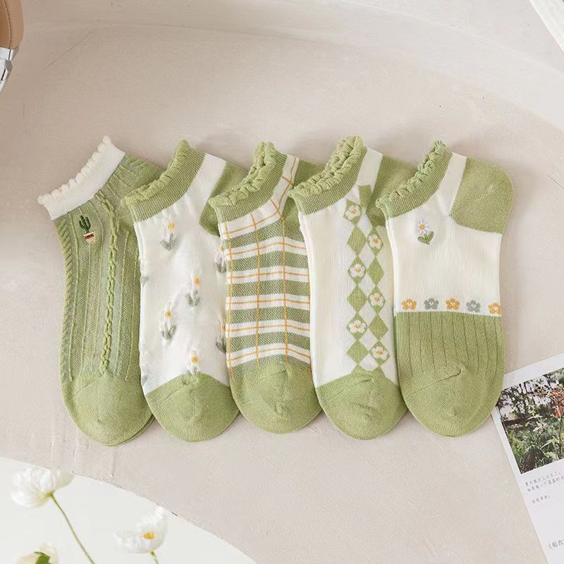 [5 Đôi] Tất Nữ Phong Cách Mỏng ins Gấu Nhỏ Nữ Ống Ngắn Dễ Thương Thuyền Tất