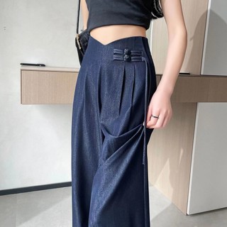 M-4XL Quần Size Lớn Nữ Tencel Quần Dài Drap Quần Nẹp Phù Hợp Với Quần Nữ Phong Cách Trung Hoa Mới Khóa Đĩa 2025 Thẳng Quần Nữ Thường Ngày Mùa Hè Quần Ống Rộng Quần Áo Nữ Size Lớn