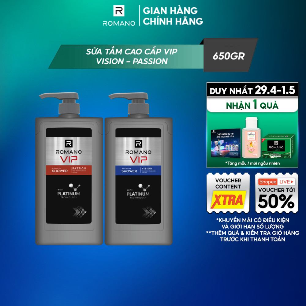 Sữa tắm nam cao cấp Romano VIP mạnh mẽ bí ẩn Passion / Vision 650g ...