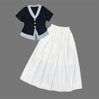 Set Bigsize Nữ Nàng Thơ (CÓ LẺ Áo/Váy) Áo Cổ Tim Đính Nơ Váy Dài Nàng Thơ Phong Cách Dịu Dàng (55-95Kg)