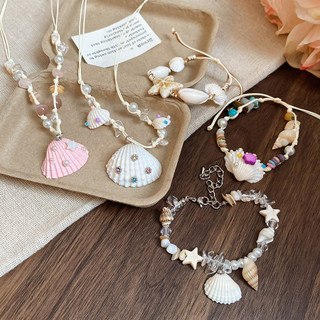 Kim Cương dát gạo ngọc trai vỏ ngọc trai mặt dây chuyền vòng cổ bên bờ biển phong cách kỳ nghỉ chuỗi xương đòn tươi ngọt ngào vòng cổ vòng tay bộ
