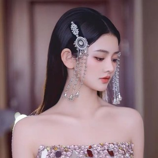 MAUROPOLI [Sẵn Sàng] Phong Cách Trung Hoa Mới Tinh Tế Đính Kim Cương Bạc Cô Dâu Mũ Đội Đầu Retro Cung Điện Bên Kẹp Tóc Tua Rua Cao Cấp Kẹp Tóc Phụ Kiện Tóc