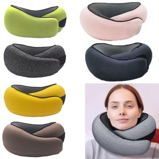 Gối cổ du lịch WOAY, Gối xốp có thể điều chỉnh cổ và cằm, hình chữ U mềm mại thoải mái với túi dây rút Đệm máy bay