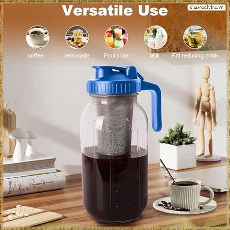[K O G X] Máy pha cà phê Cold Brew, Bình đựng lọ miệng rộng 64oz có bộ lọc, Nắp tay cầm rót, Bình chống rò rỉ