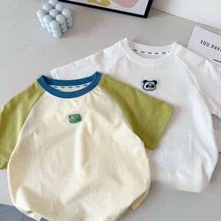 Áo phông ngắn tay bé trai bé gái cotton in hoa tay lỡ phối màu dễ thương cho bé mùa hè