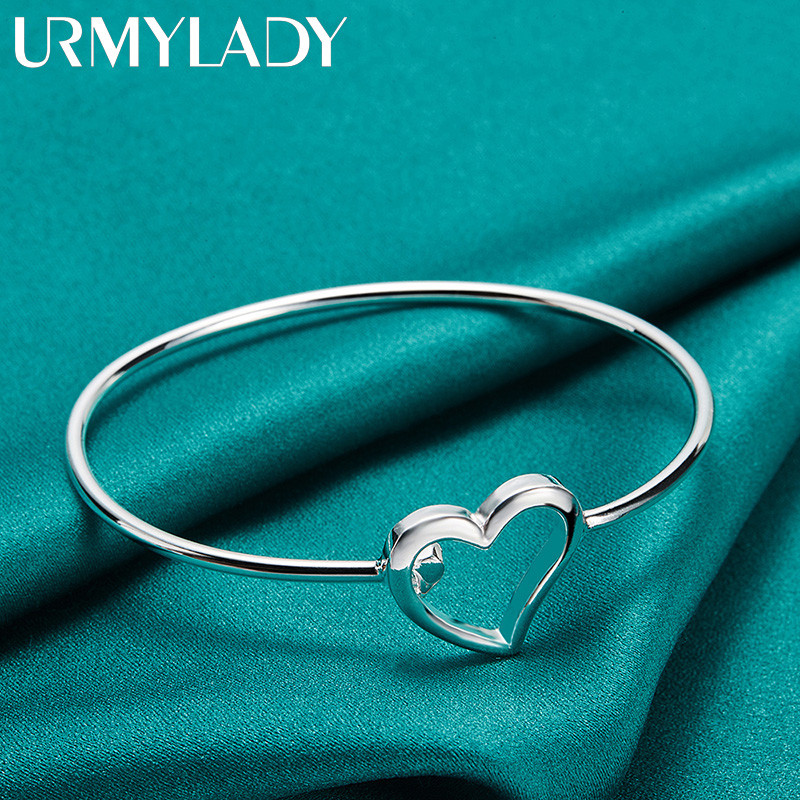 URMYLADY - Lắc tay bạc 925 hình trái tim mịn, trang sức thời trang dành cho nữ