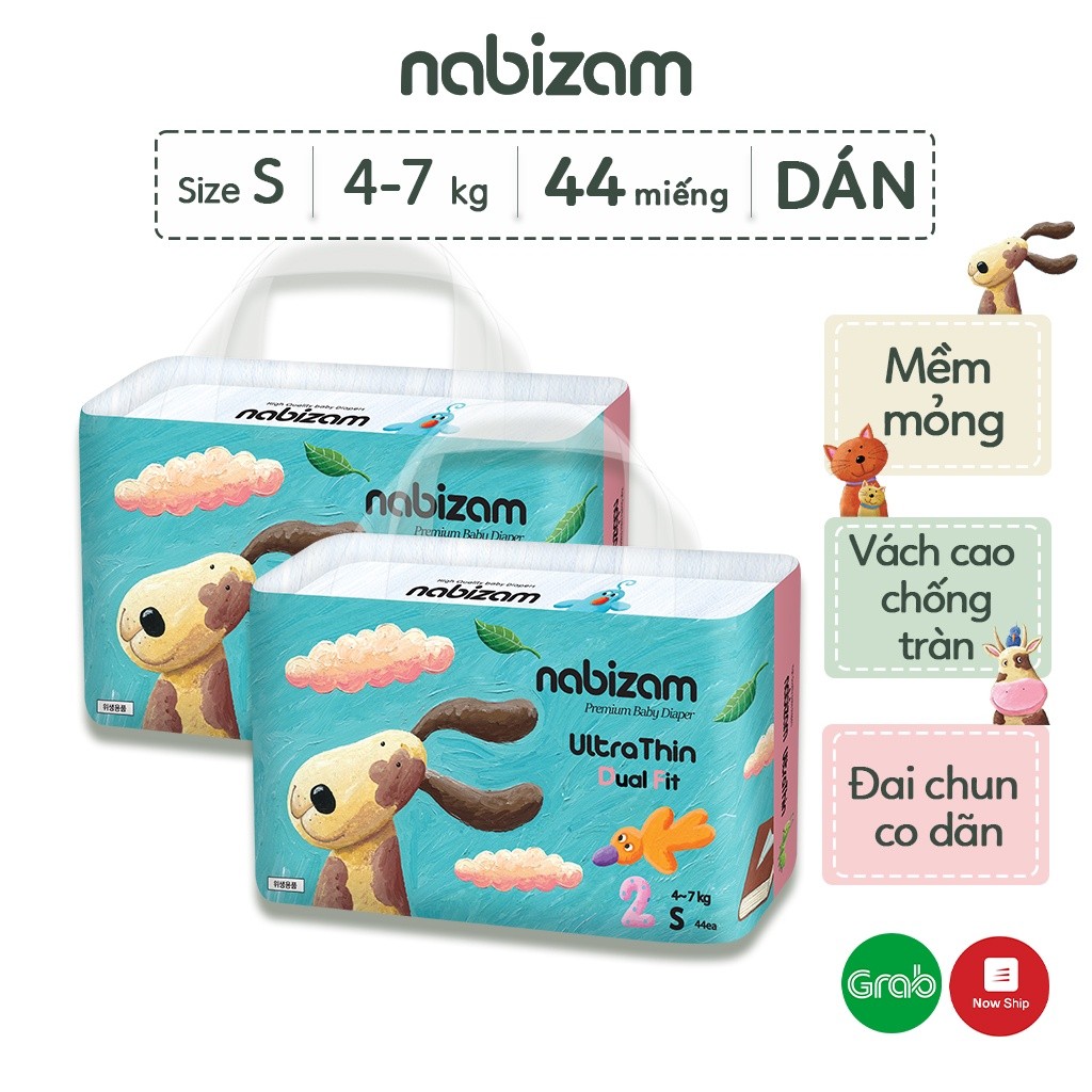 Ảnh Combo 2 Bịch Bỉm Dán NABIZAM UltraThin Nội Địa Hàn 3 Lớp Siêu Mỏng Size S Cho Bé Từ 4-7kg, 44 Miếng/Bịch 2