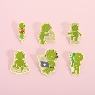 SMISKI Nhân Vật Hoạt Hình Men Trâm Dễ Thương Sáng Tạo Xanh Người Nhỏ Kim Loại Pin Ba Lô Phụ Kiện Quà Tặng Cho Bạn Bè