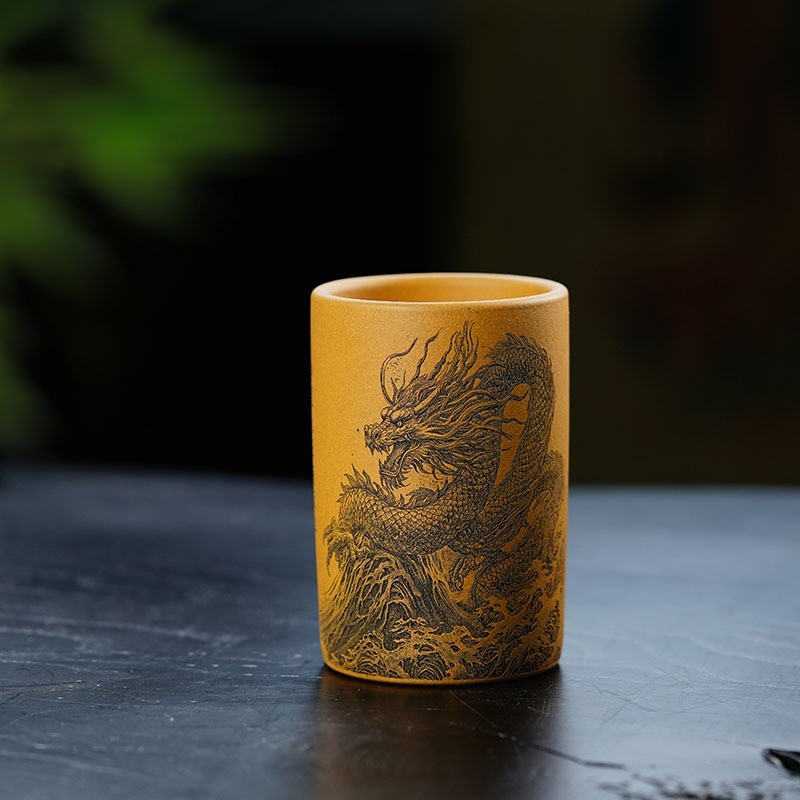 Chén Tử Sa Nghi Hưng Khắc Rồng 270 ml (Chén Chủ Nhân, Nguyên Khoáng Hoàng Kim Đoạn Nê)