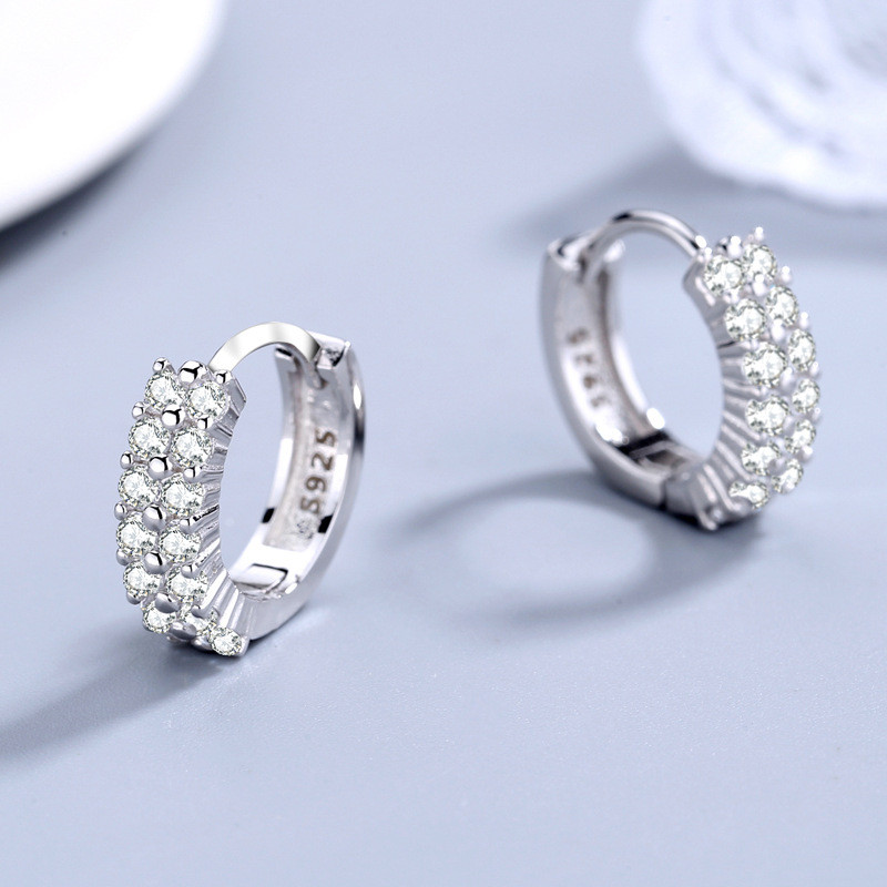 Bông tai bạc URMYLADY 925 thời trang Trang sức chất lượng cao Đôi hàng pha lê Zircon Stud