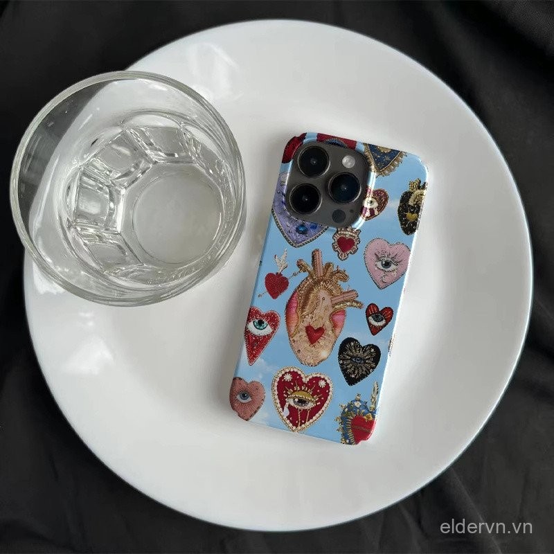 Ốp Cứng Cá Tính QYJS tim xanh cổ điển Ốp điện thoại di động phim trường hợp dùng cho IPhone 11 7 8 plus 13 14 15 16 ProMax 12 PRO 14 15 16 PLUS X XR XSMAXX SE Ốp bảo vệ chống rơi Retro Ốp chống sốc J5KD