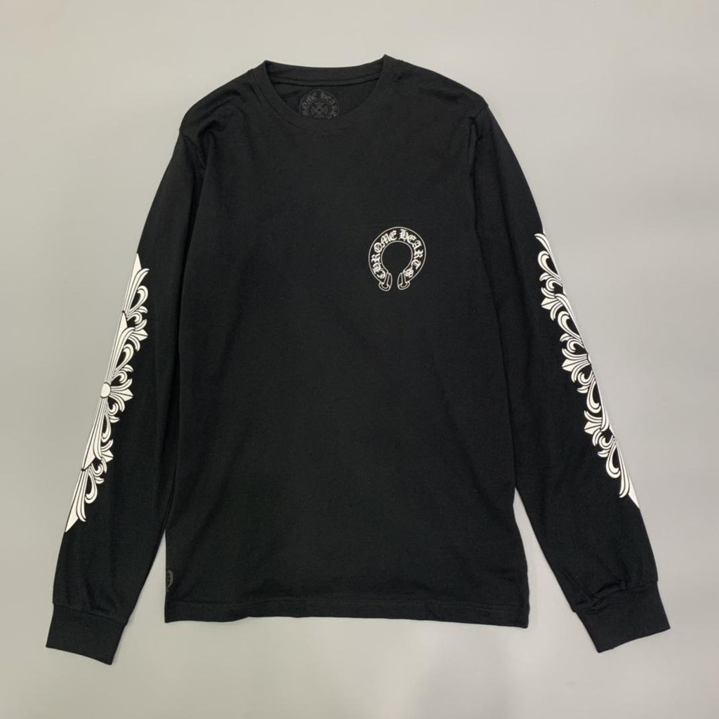 Crow Heart Áo Thun Dài Tay Nam Nữ Đáy Áo CHROME HEARTS Thu Đông Phong Cách Mới Đen Trắng Móng Ngựa