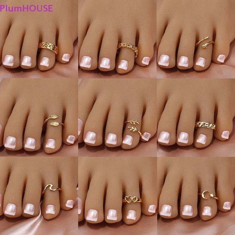 Plumhouse Nhẫn Ngón Chân Vàng 18K Có Thể Điều Chỉnh Cho Nữ Đi Biển Mở Ngón Nhẫn Hoa Mũi Tên Đuôi Pinky Ban Nhạc Nhẫn Chân Trần Trang Sức VN