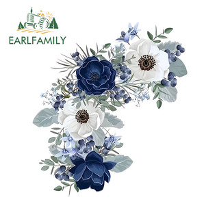 EARLFAMILY 13cm x 11,5cm Hoa xanh trắng Nhãn dán xe hơi Đề can chống nước thời trang Thích hợp cho ván trượt Bình nước xe máy