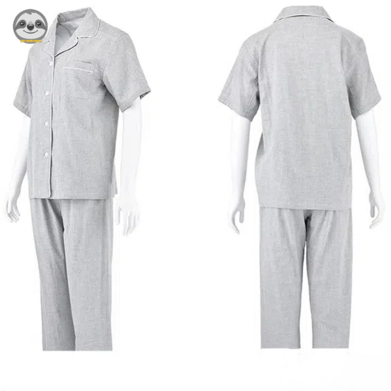 Phong cách Nhật Bản Muji Style / Quần ngắn tay liền mạch Loungewear / Bộ đồ ngủ sợi đôi Cotton / Quần áo phòng chờ mềm mại thân thiện với da