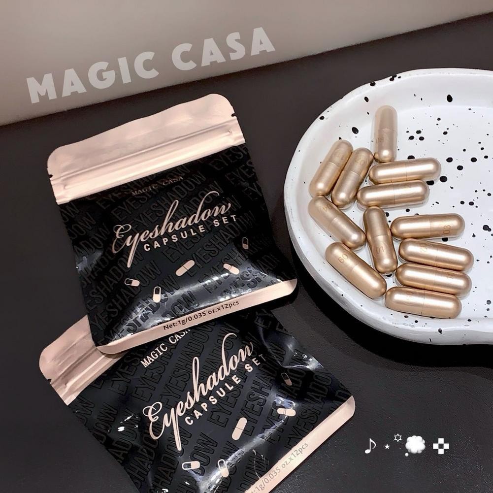 Bộ phấn mắt viên nang 12 màu Magic Casa Trang điểm mắt Sửa chữa mắt Phấn mắt chống nhòe U8d8