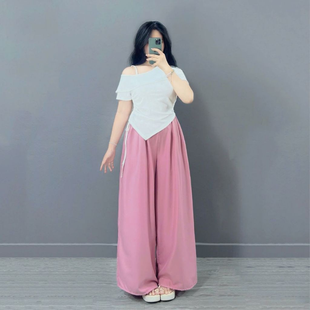 Bộ Đồ Hè Nữ BigSize Kiểu ,Set Áo Thun Trễ Vai Kèm Quần Suông Ống Rộng Vải Mềm Mịn Mát SET980