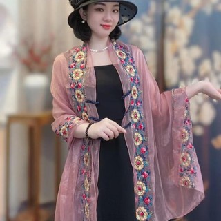 Mùa Xuân Hè 2025 Kính Gạc Thêu Khăn Choàng Nữ Thời Trang Phong Cách Phương Tây Che Nắng Ảnh Khăn Lụa