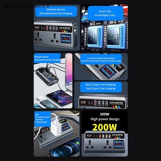 [BBNZDD] Bộ chuyển đổi nguồn biến tần ô tô Bộ chuyển đổi 12V / 24V sang DC220V 200W Ổ cắm sạc đa năng QC3.0 USB PD Type-C Biến tần ô tô BVAH