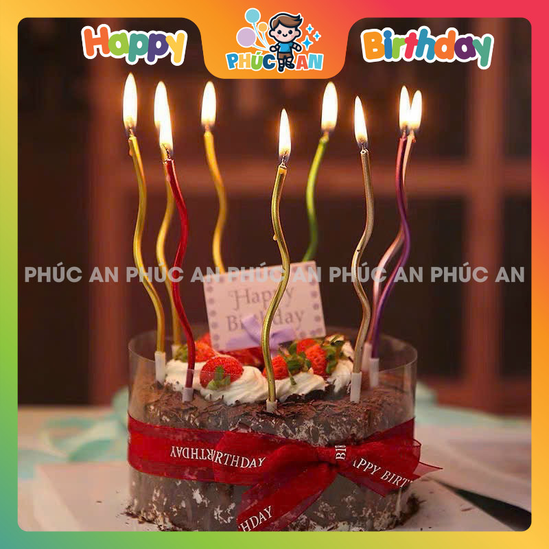 Nến cong nhũ trang trí sinh nhật, phụ kiện trang trí bánh kem phụ kiện sinh nhật Phúc An