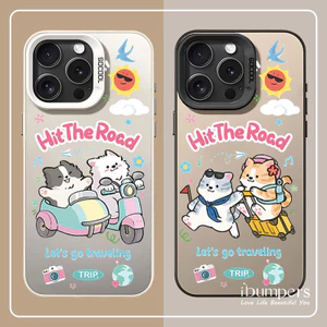 ibumpers Ốp Điện Thoại iPhone Cặp Đôi Du Lịch Dễ Thương Họa Tiết Mèo Cho IPhone 16 15 14 12 13 11 Pro Max IP 7 8 Plus X XS XR Ốp Lưng IMD Cứng Và Nhẵn