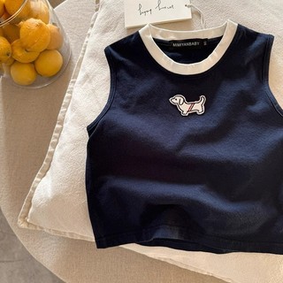 Áo phông không tay hoạt hình trẻ em cotton mùa hè, Ba Lỗ thêu hình chó con phong cách phương Tây cho bé trai bé gái