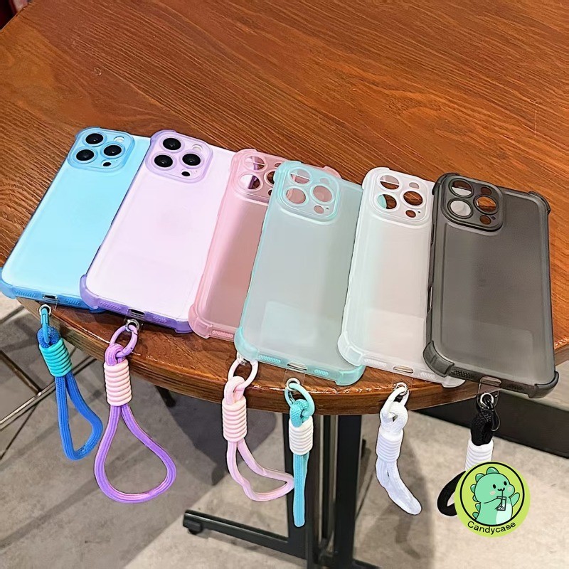 Ốp Điện Thoại Ice Mist Có Dây Đeo Cho Samsung Galaxy A36 A56 A55 A54 A35 A53 A52 A52S A51 M40S A50 A50S A30S A35 5G 4G Matte Cover Vỏ Dây AirBag Mềm Màu Trơn Sang Trọng Dễ Thương