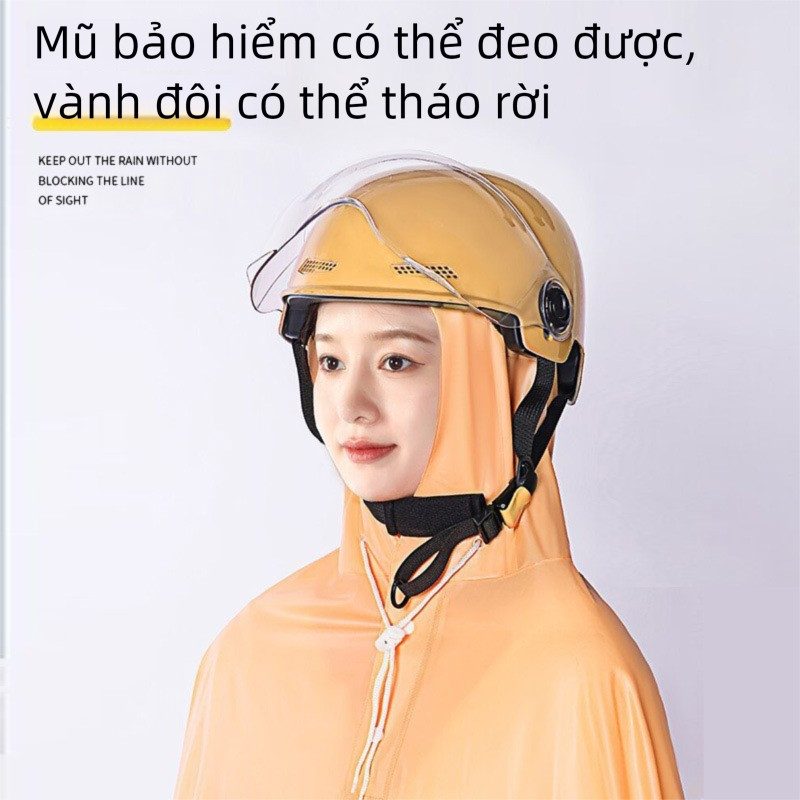 Có thể đeo mũ bảo hiểm- Áo mưa đi xe máy điện đơn nam nữ trong suốt cao cấp 1 người thời trang pvc đẹp