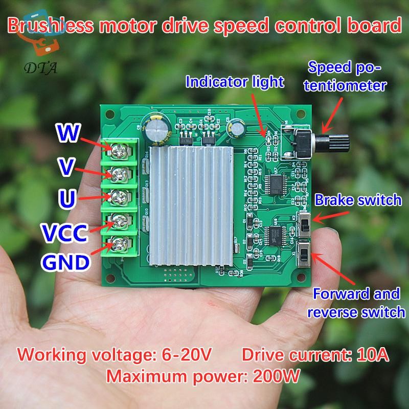 [DTA] Bảng điều khiển điều khiển động cơ không chổi than 200W Mô-đun bảo vệ bộ điều khiển động cơ 6-20V cho động cơ ổ cứng VN