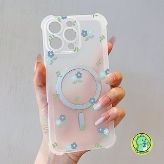 Ốp Điện Thoại Sương Đá Từ Tính Cho Vivo V50 Lite V50E V40 V30 V29 V27 V27E V25 V23 V21 Pro Lite 5G 4G Matte Cover Hoạt Hình Dễ Thương Hoa Xanh Túi Khí Mềm Vỏ Chống Rơi