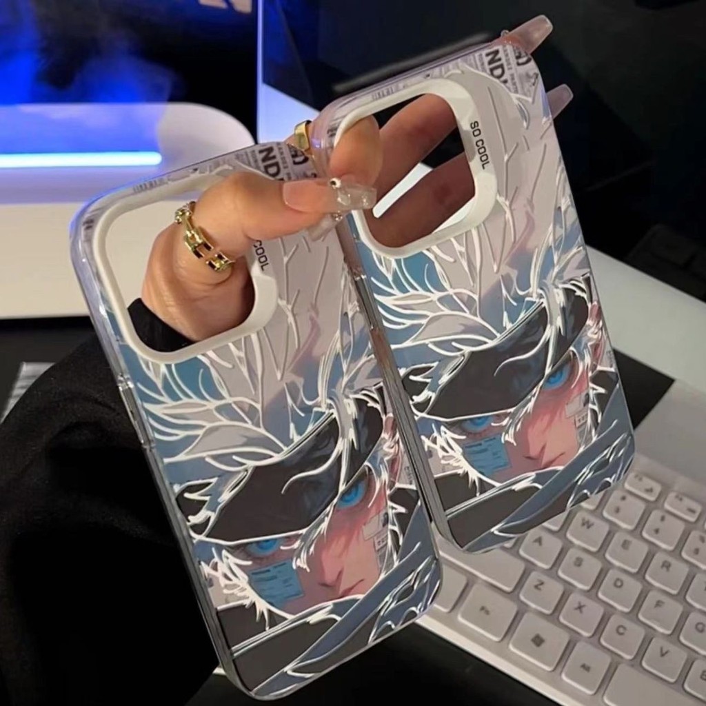 Ốp Điện Thoại Cho Iphone 16 Pro Max 16e 11 12 13 14 15 Pro Max 7 8 Plus XR X XS Vỏ Điện Thoại Di Động Gojo Satoru Anime Jujutsu Kaisen Cao Cấp IMD Chống Sốc Bạc Laser