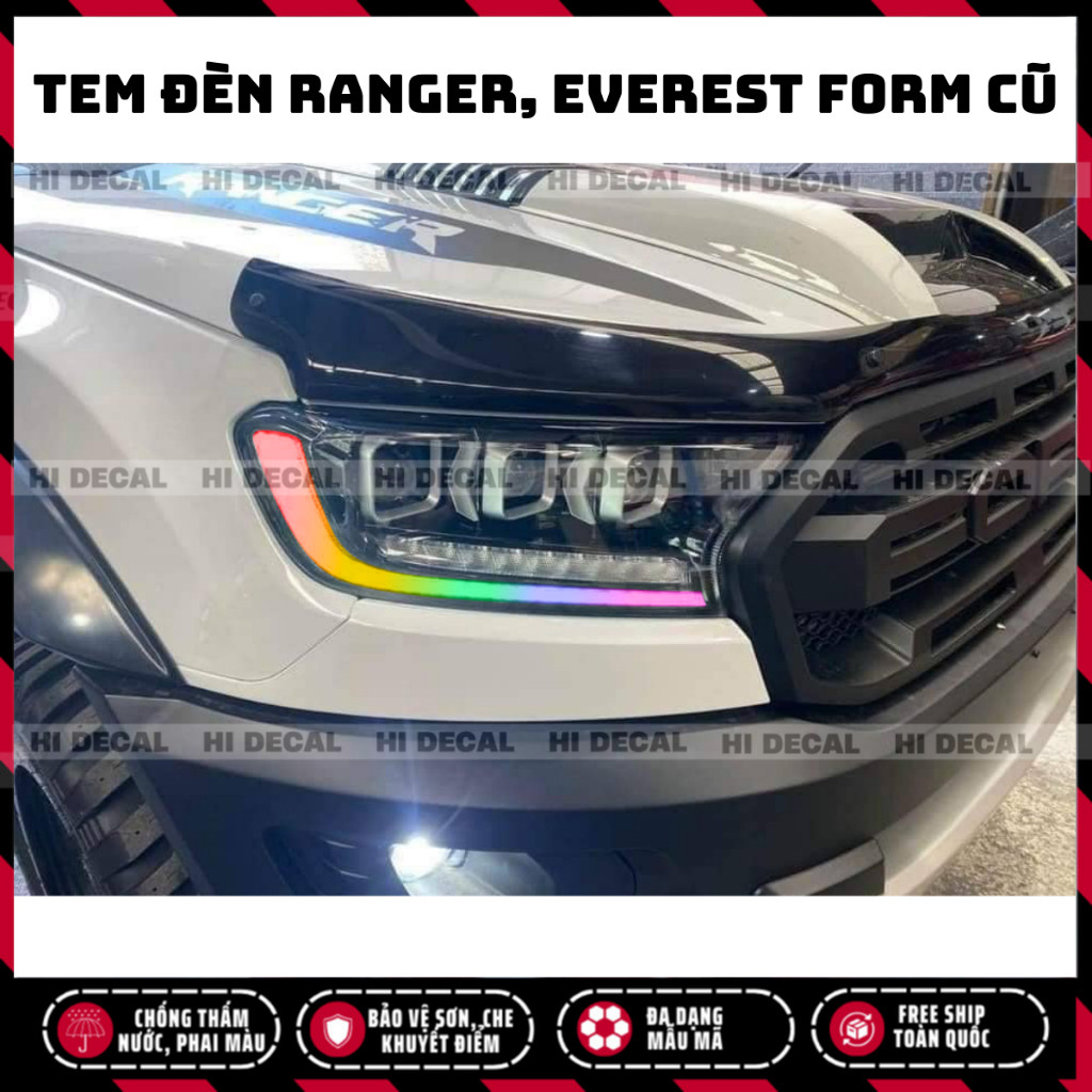 Tem dán đèn ford Ranger Everest 2019 - 2021, tem Decal đổi màu dán đèn ranger Everest form cũ, tem trang trí đèn