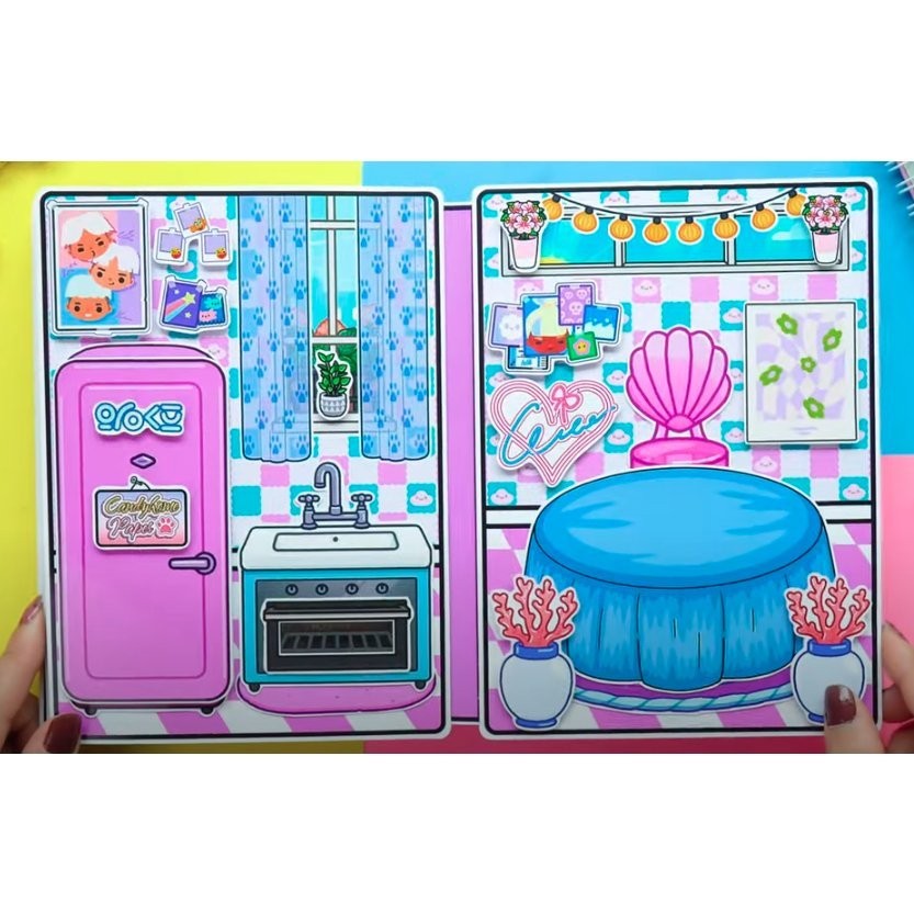Búp bê giấy đồ chơi bóc dán thủ công  Ngôi nhà Purple and Blue toca boca