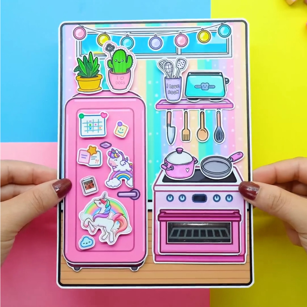 Đồ chơi bóc dán búp bê giấy Unicorn toca boca đồ chơi thông minh bằng giấy thủ công cho bé gái