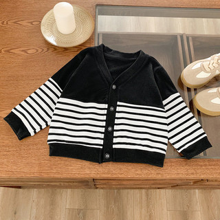 (6m-6Y) Áo len Cardigan cổ chữ V dành cho bé trai bé gái Áo len dệt kim dài tay Áo len sọc mùa xuân mùa thu