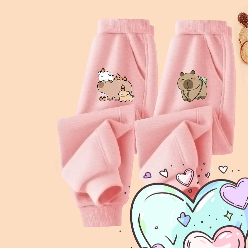 Quần Jogger Ấm Áp Trẻ Em 2024 Quần In Capybara Thời Trang Cho Bé Gái