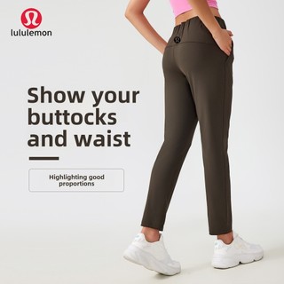Lulemon Rời Thẳng Quần Tập Yoga Dây Rút Eo Thể Thao Thường Ngày Co Giãn Đến Mắt Cá Chân Quần Nữ