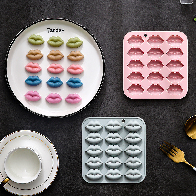 15 Khoang Môi Mô Hình Khuôn Silicon Ngày Lễ Tình Nhân Series Bánh Sô Cô La Khuôn Fondant Thạch Epoxy Khuôn DIY Dụng Cụ