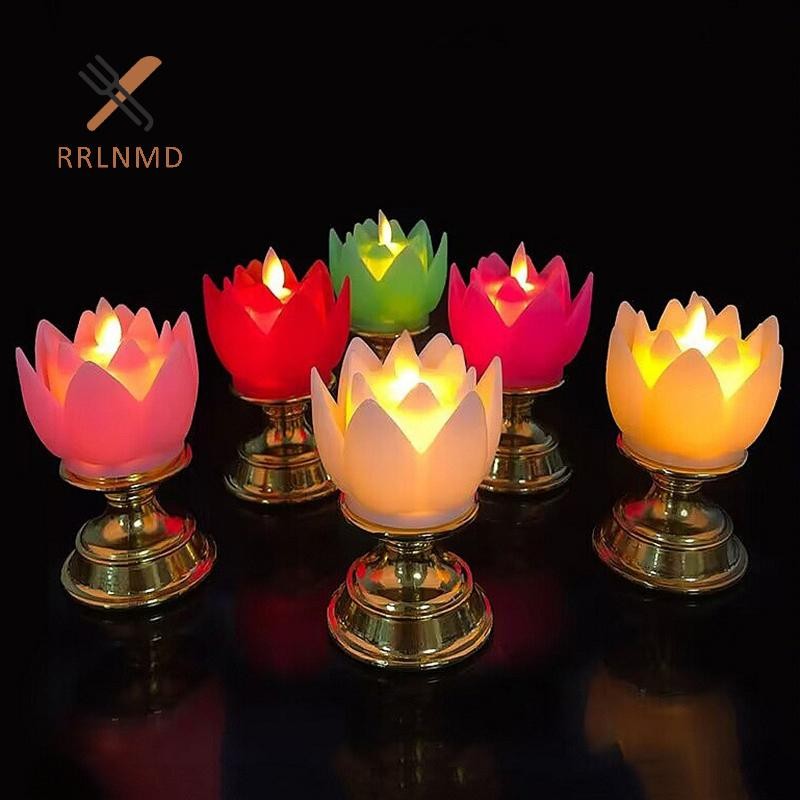 Rrlnmd LED Hoa Sen Hoạt Động Nhiều Màu Sắc Mềm Mại Tự Nhiên Đèn Phật Cầu Nguyện Nhấp Nháy Đèn Trà LED Trang Trí Đền Mới