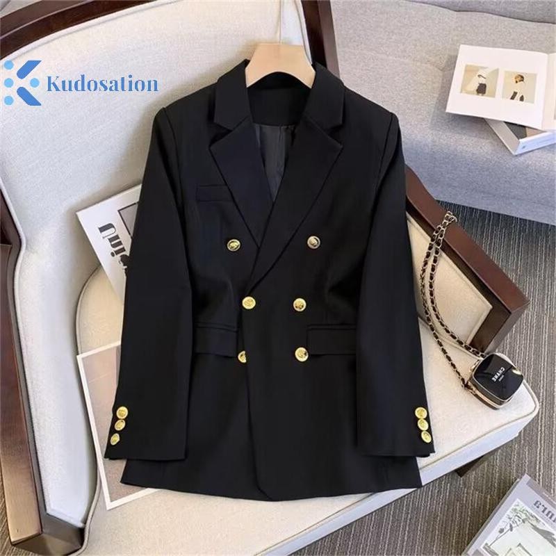 Kudosation Áo khoác ngoài thẳng phong cách Hàn Quốc dành cho nữ Áo khoác Blazer hai ngực thông thường Đẹp